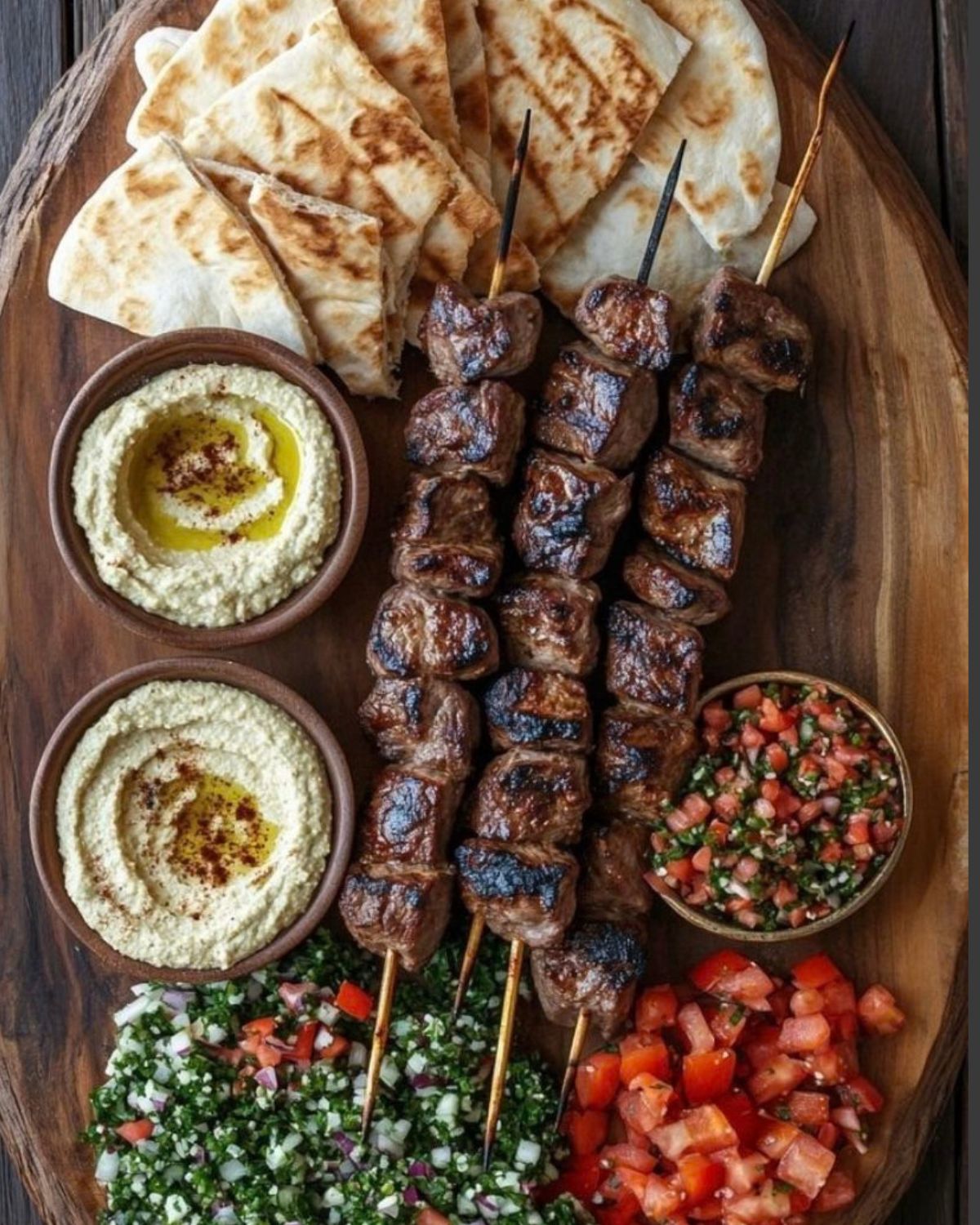 Hummus con carne servido en formato individual para invitados
