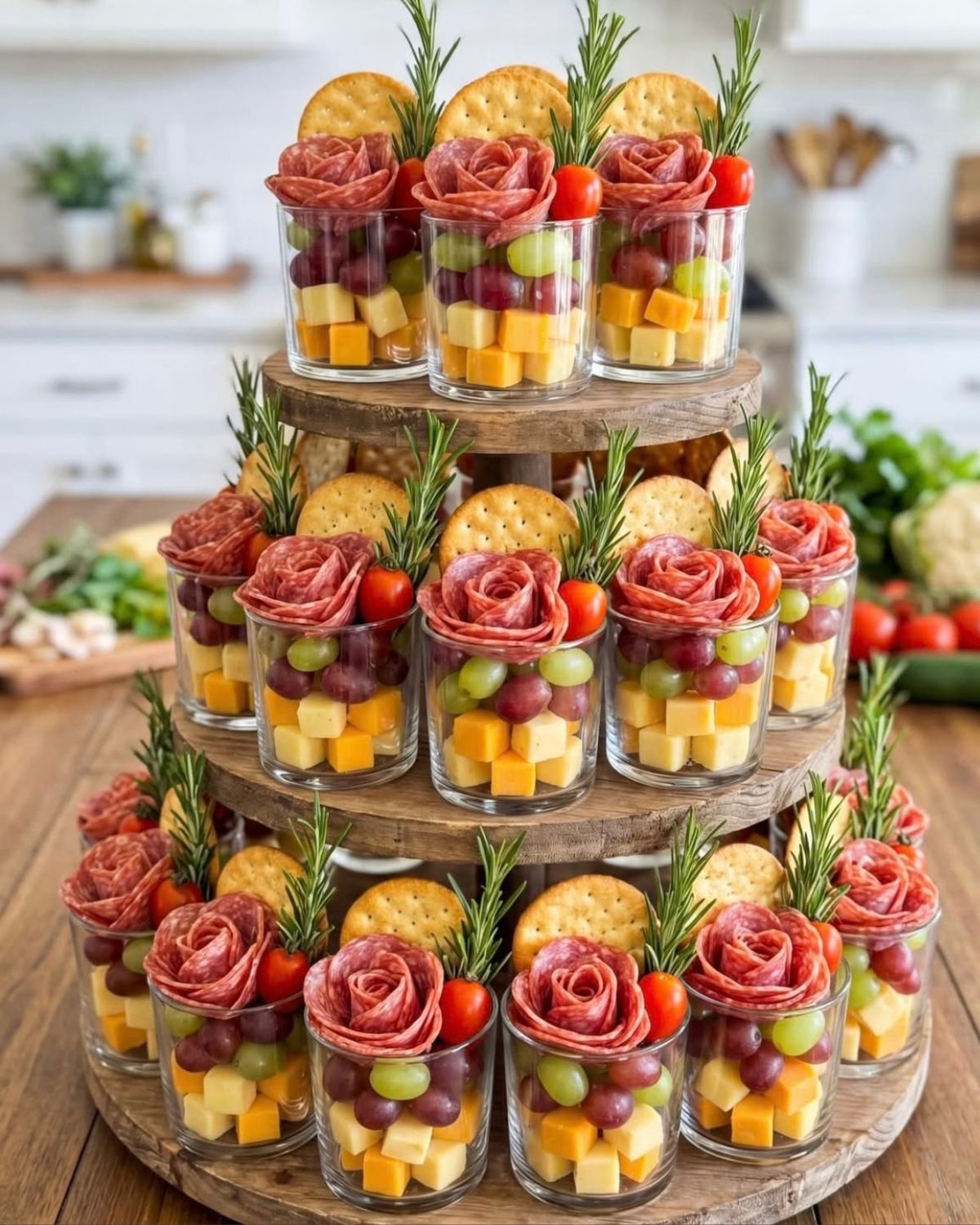 Aperitivos servidos en pequeños vasos individuales