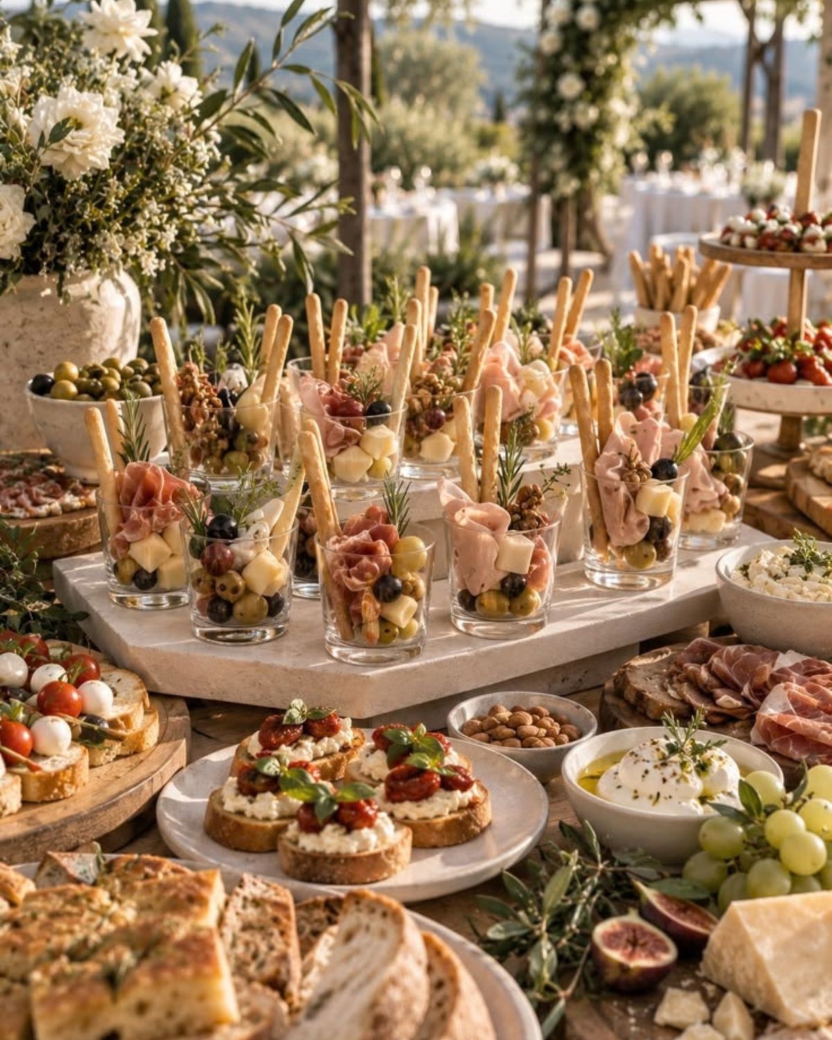 Monoporciones dulces presentadas en la mesa de postres